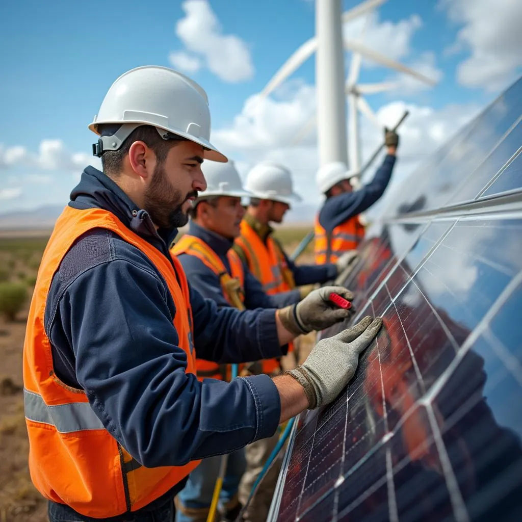 Equipo trabajando en proyecto de energía renovable