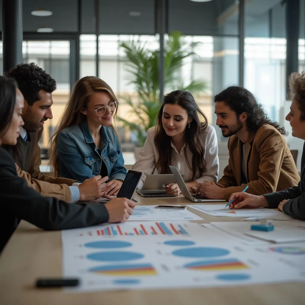 Equipo discutiendo proyectos energéticos